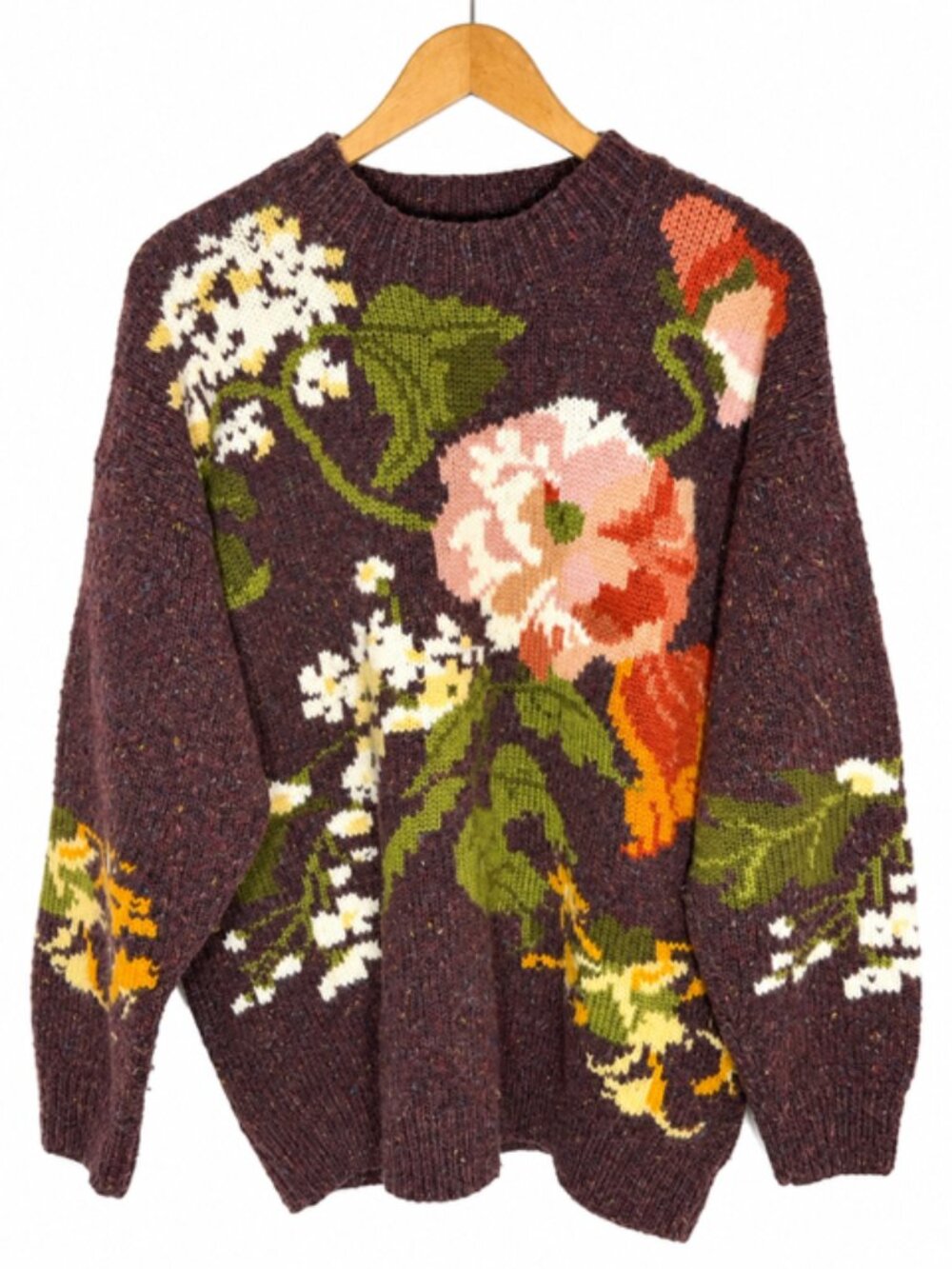 Vintage 80s 90s Express Handknitted Floral Sweater Cottagecore Wool Blend M - Picture 2 of 5